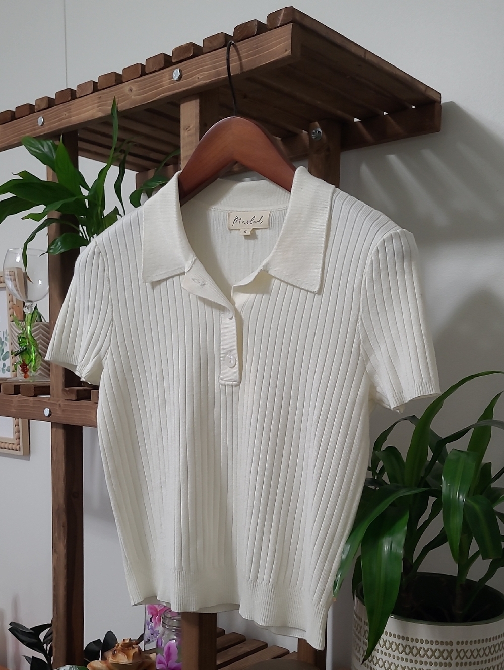 Marled Cream Ribbed Knit Sweater Polo NWT - Picture 3 of 6